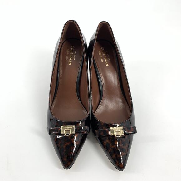 $150 Cole Haan Grand OS Juliana Detailed Pointed Toe Pump 7.5 B Leather Cheetah - Picture 2 of 10